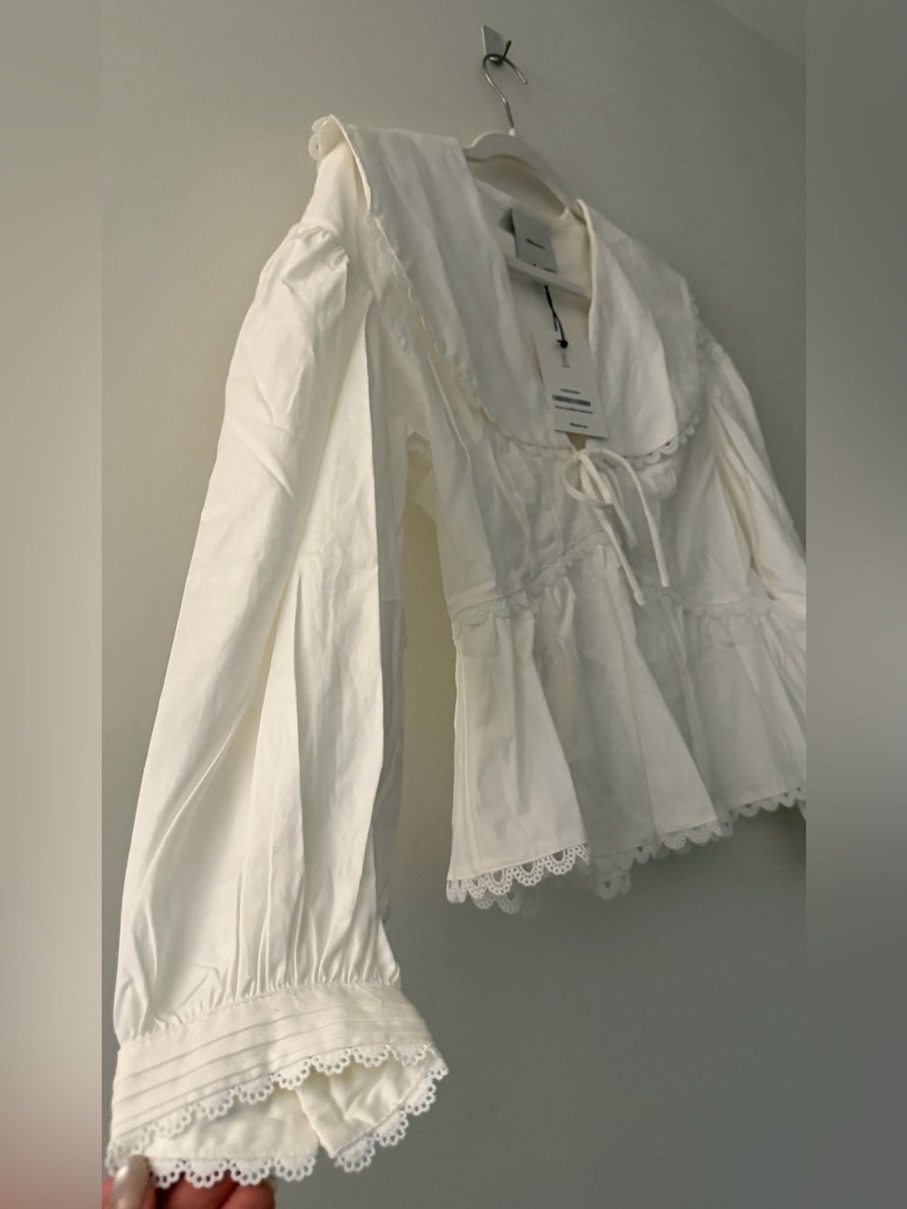 NEW Reformation Renna Top, lace sailor collar, white cotton poplin, size 4 - Picture 12 of 16